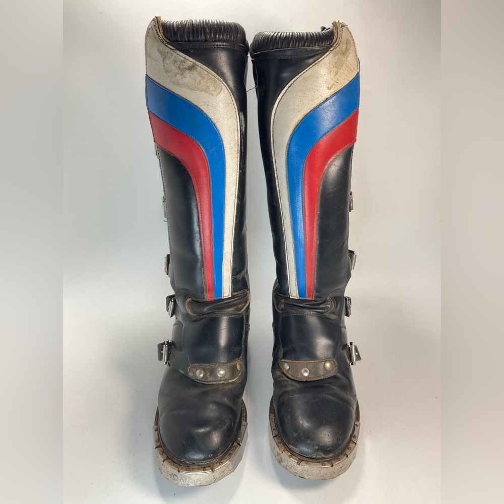 1970s Hondaline Leather Red Blue Black Motorcycle Boots Motocross Mens 7 7.5 VTG